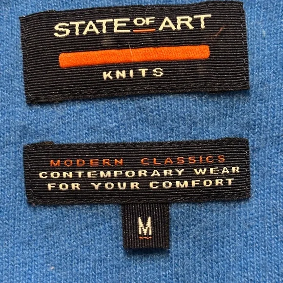 State of Art Men’s Pure Wool Sweater Size M Gray Blue Trim St. Moritz Patch - Picture 8 of 11